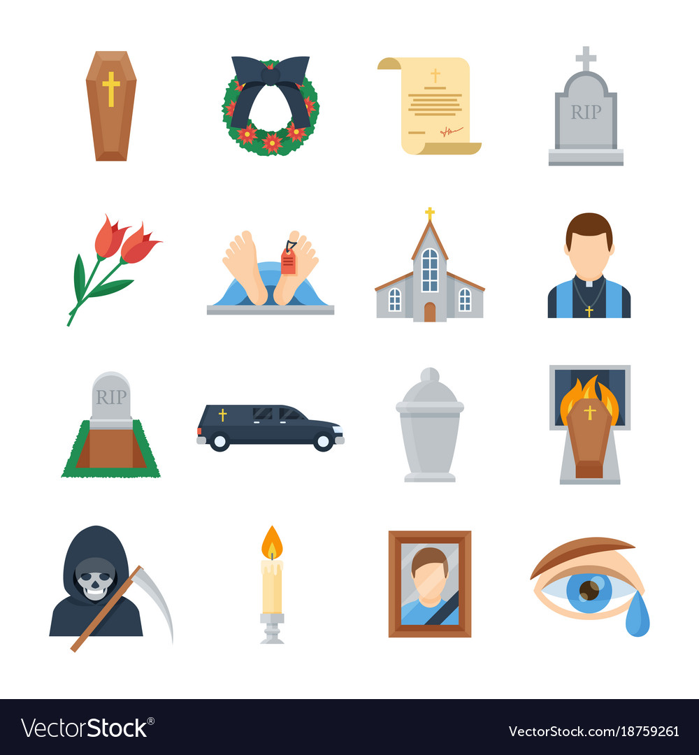 Funeral icon set in a flat style Royalty Free Vector Image