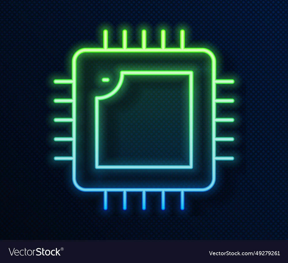 Glowing neon line computer processor vector image Glowing neon line computer processor
