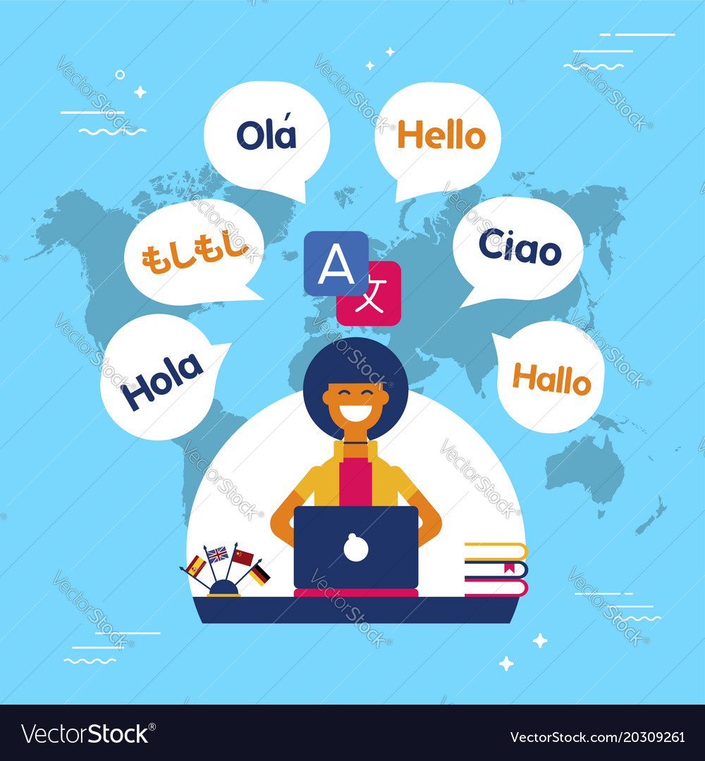 Language Translator Girl Using Social Media App Vector Image