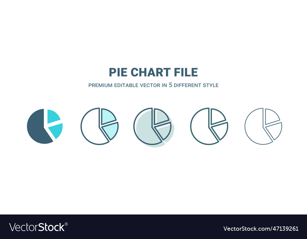 Pie chart file icon in 5 different style outline vector image Pie chart file icon in 5 different style outline