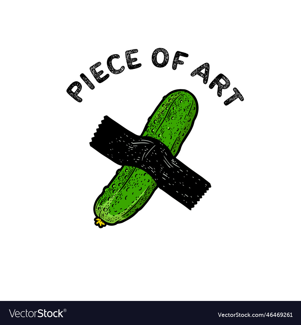 Piece of art design cucumber taped to wall