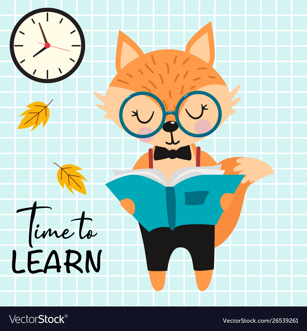 Poster time to learn with fox Vector Image Poster time to learn with fox