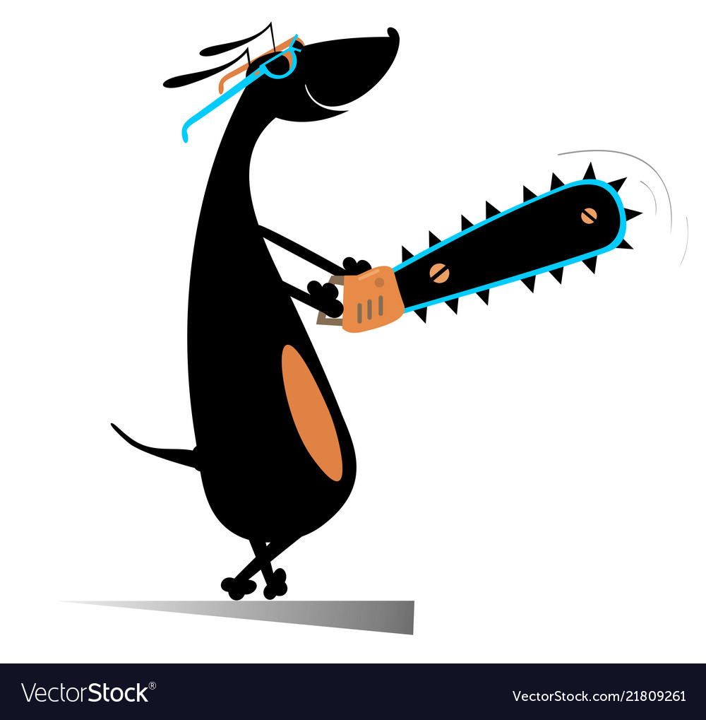 Smiling dog with chainsaw Royalty Free Vector Image