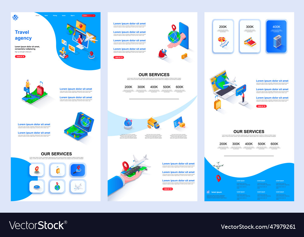 Travel agency isometric landing page summertime