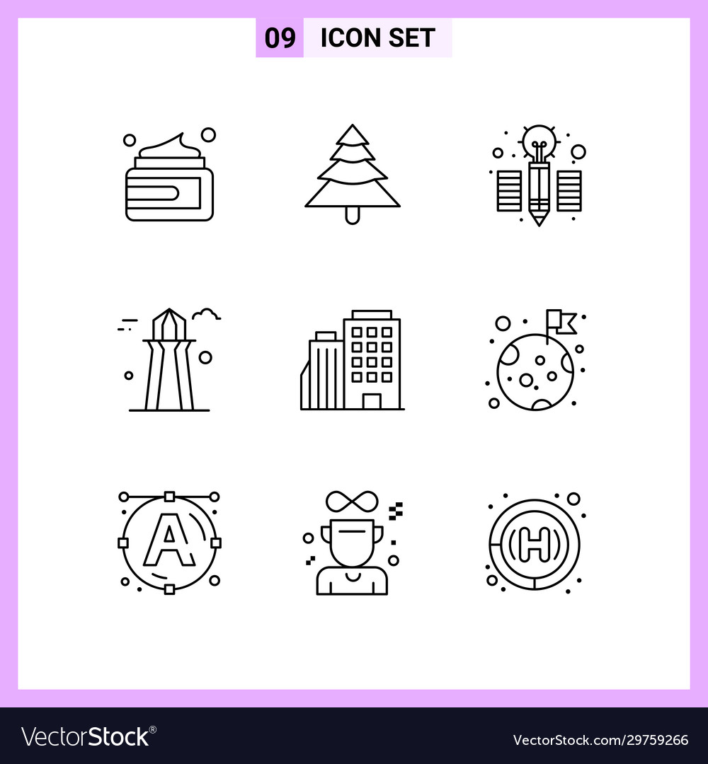 9 icons in line style outline symbols on white