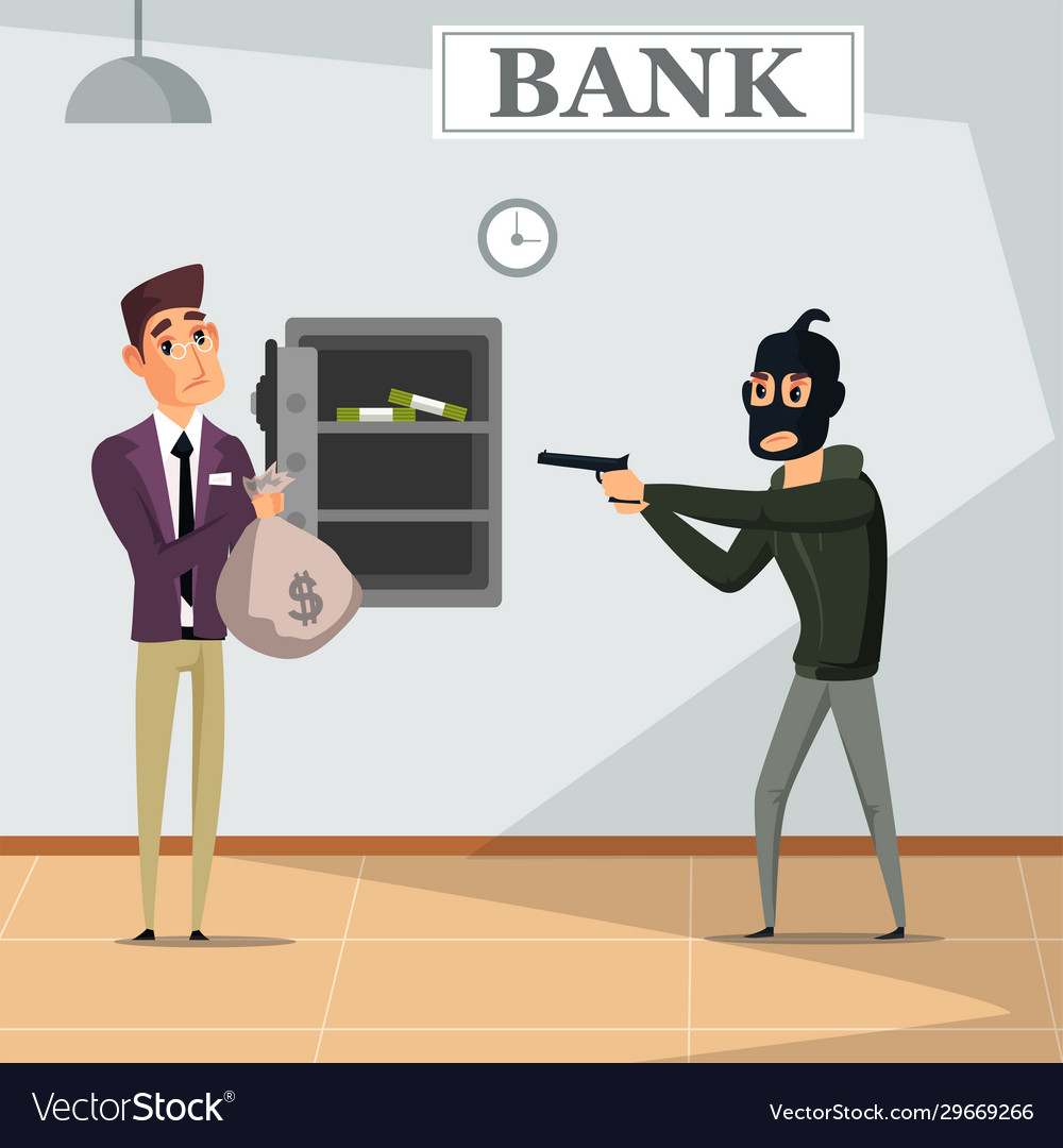 Bank robbery crime flat Royalty Free Vector Image, robbery 