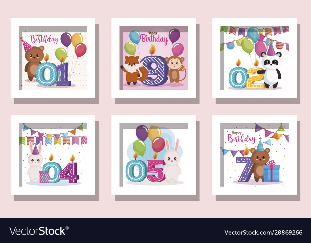 Bundle cards happy birthday with cute animals