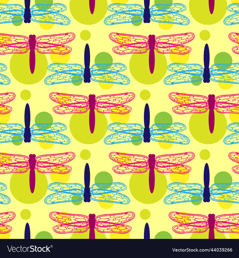Dragonfly sketch seamless pattern