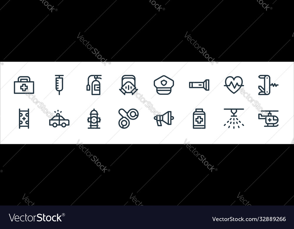 Emergencies line icons linear set quality vector image Emergencies line icons linear set quality