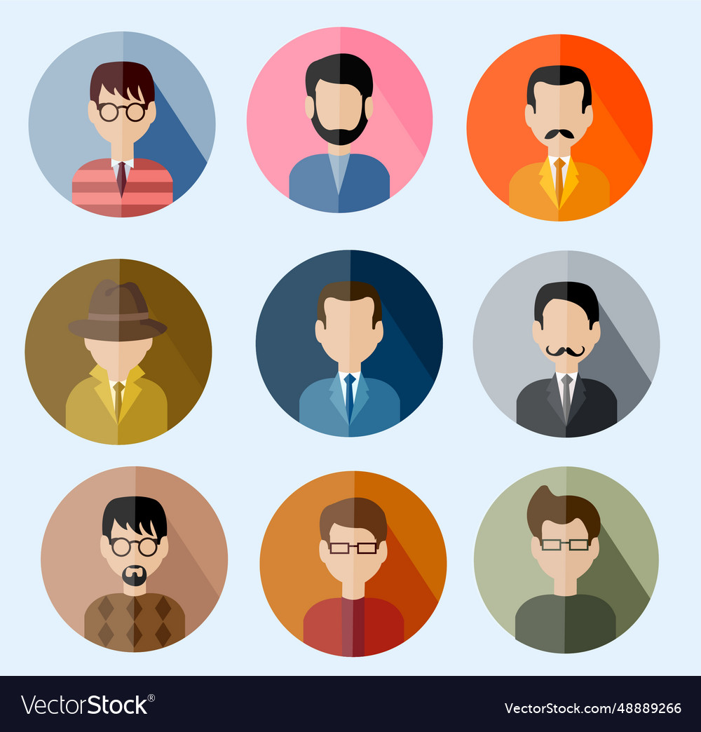 Flat set of empty face man avatar