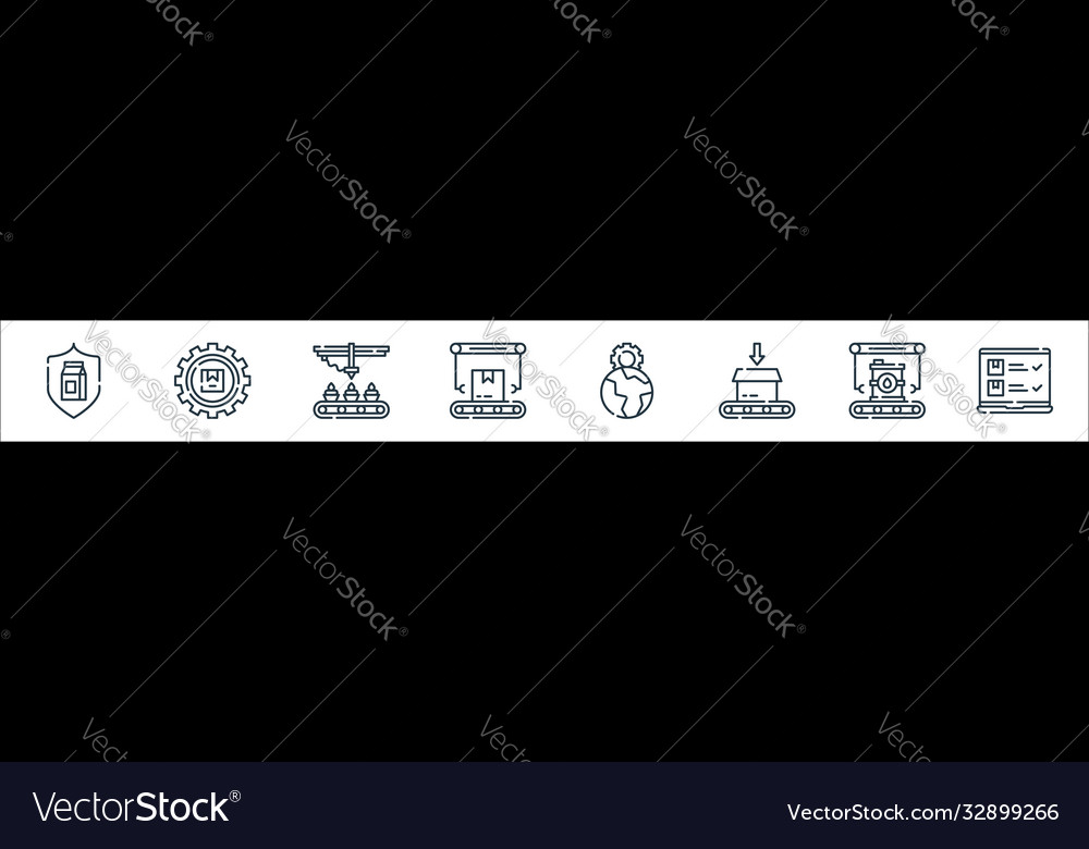 Mass production line icons linear set quality vector image Mass production line icons linear set quality