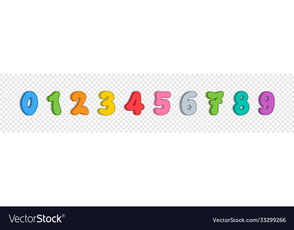 Numbers collection cartoon in a row color vector image Numbers collection cartoon in a row color