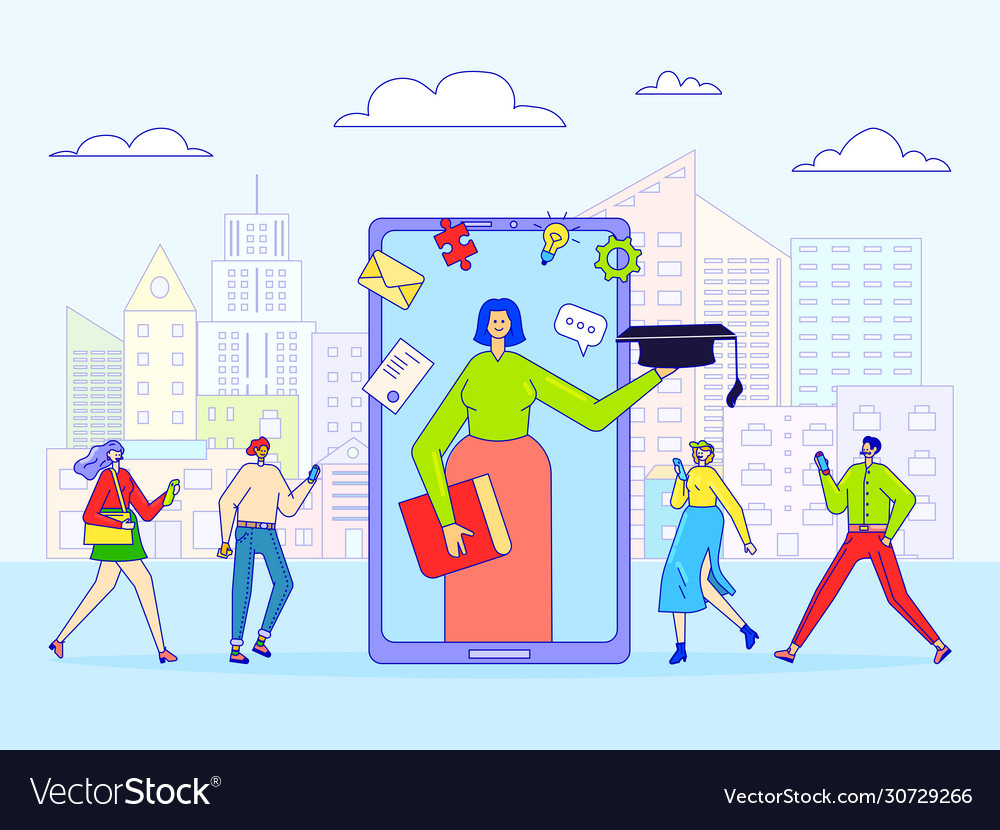 Online education concept tiny people cartoon vector image Online education concept tiny people cartoon