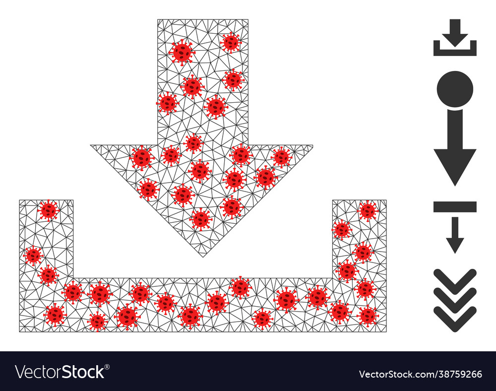 Polygonal mesh downloads icon with covid19 nodes vector image Polygonal mesh downloads icon with covid19 nodes