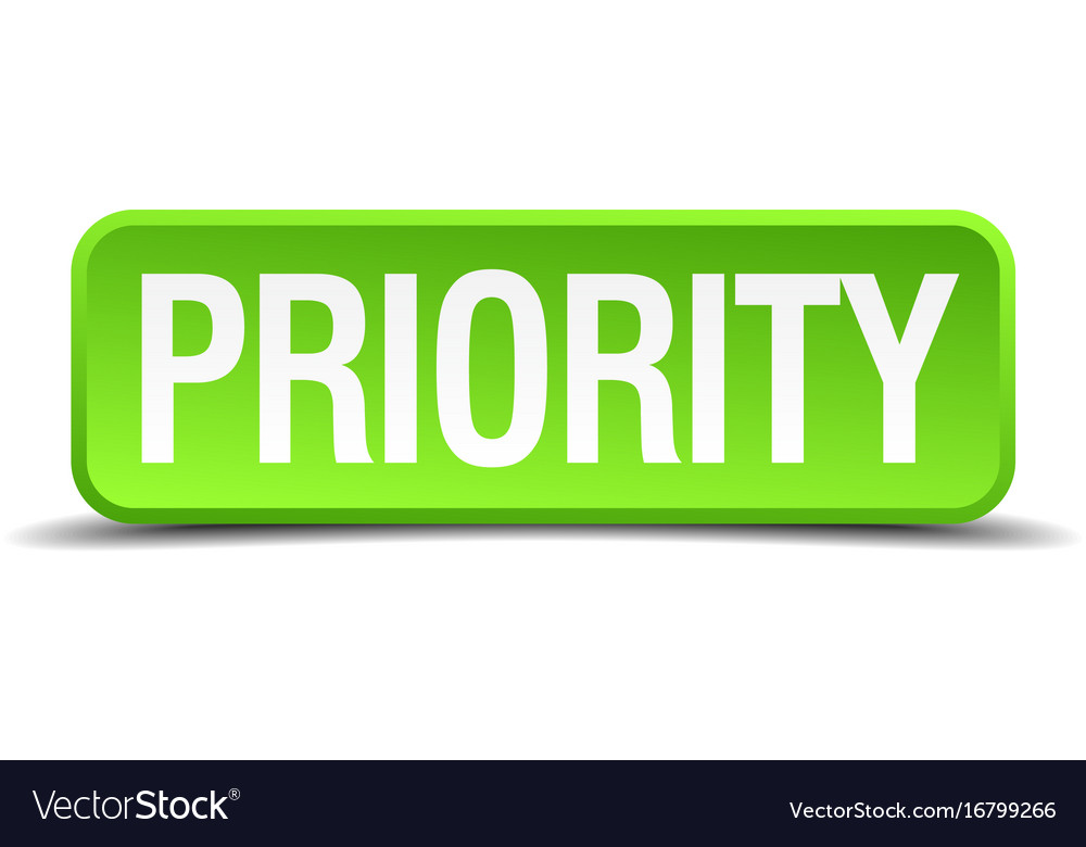 Priority green 3d realistic square isolated button