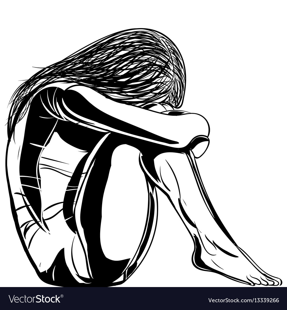 Sad Teenager Girl Lonely Expression Royalty Free Vector