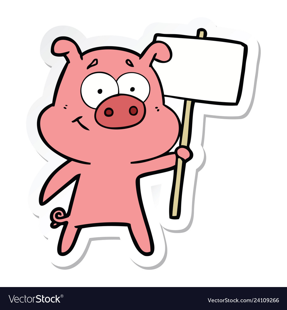 Sticker of a happy cartoon pig