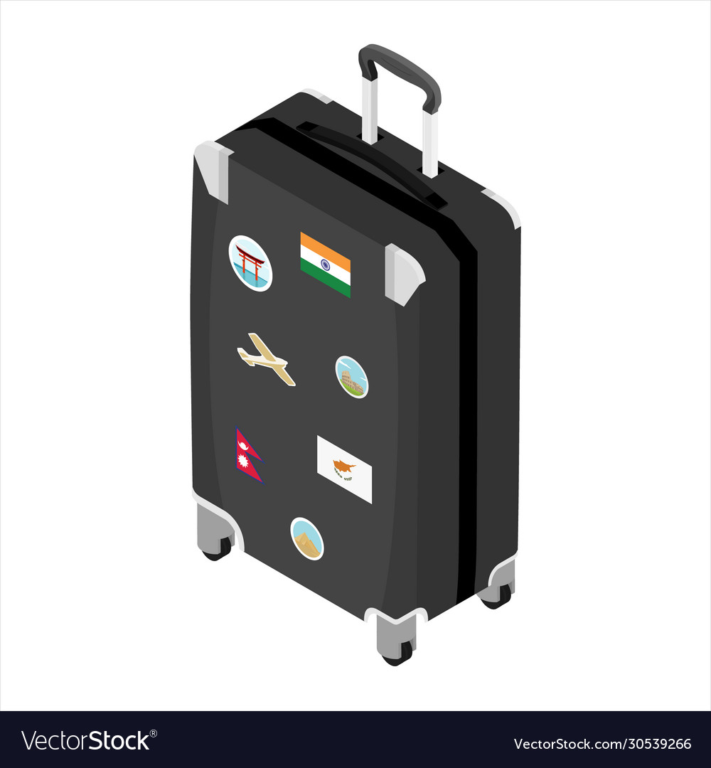 Suitcase a traveler with travel stickers