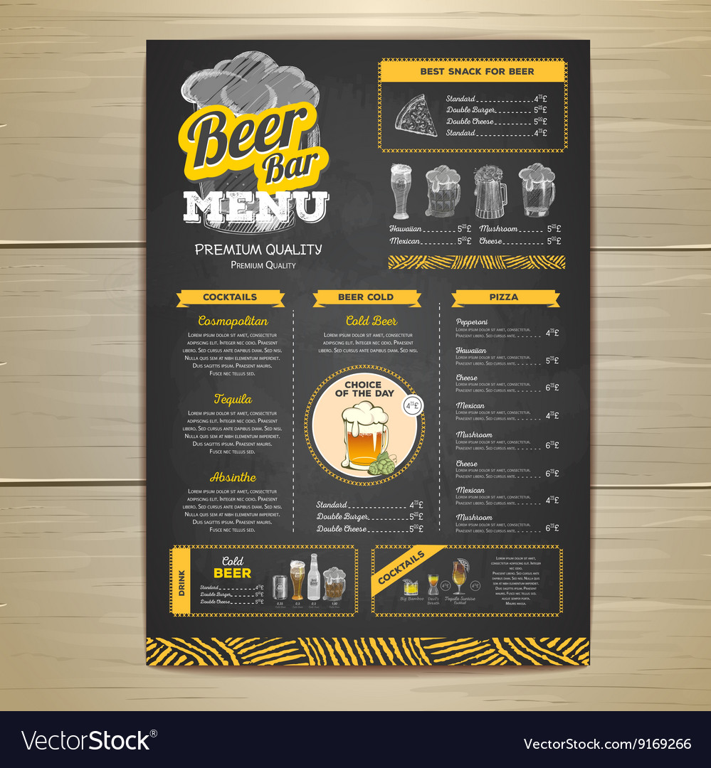 vintage chalk drawing beer menu design royalty free vector