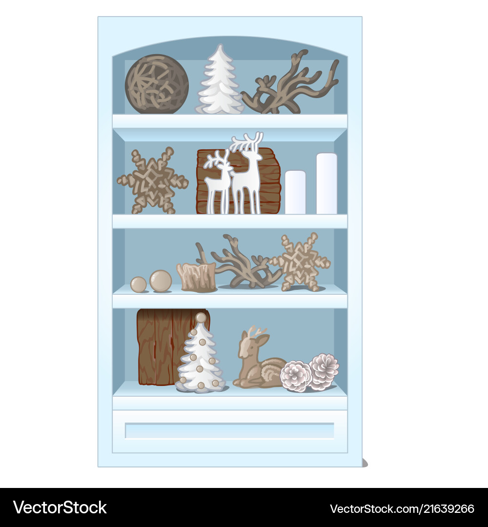White rack with shelves filled beautiful Vector Image