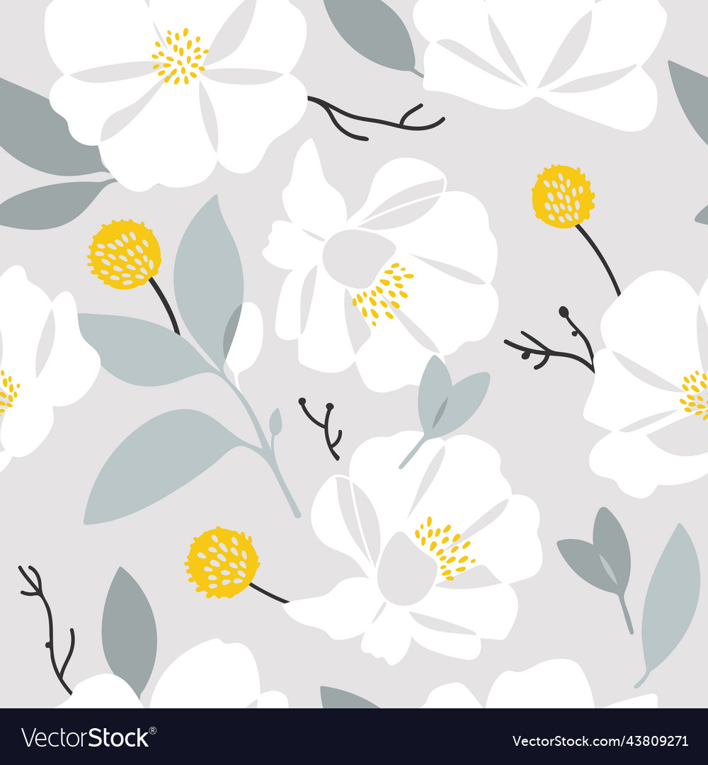 Abstract big white flowers seamless pattern