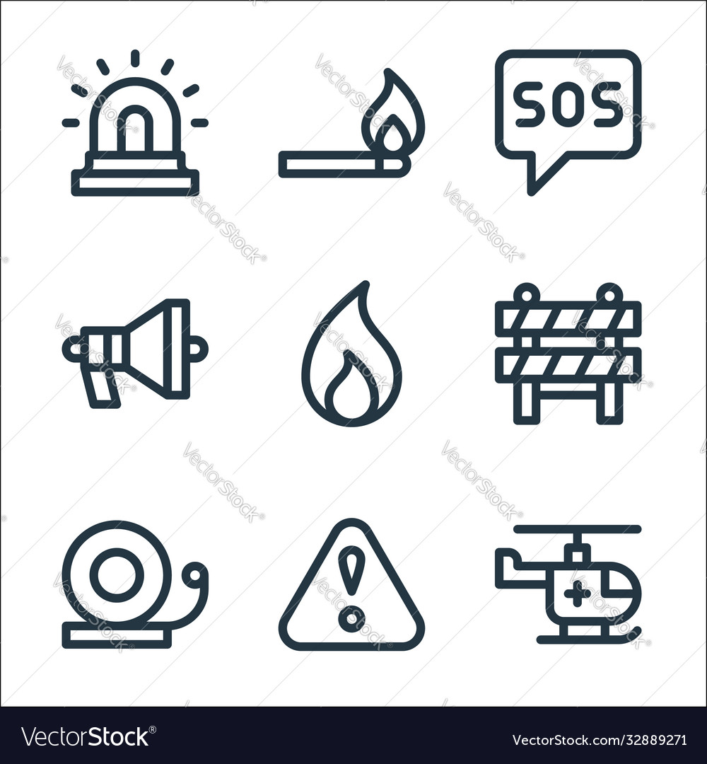 Emergencies line icons linear set quality vector image Emergencies line icons linear set quality