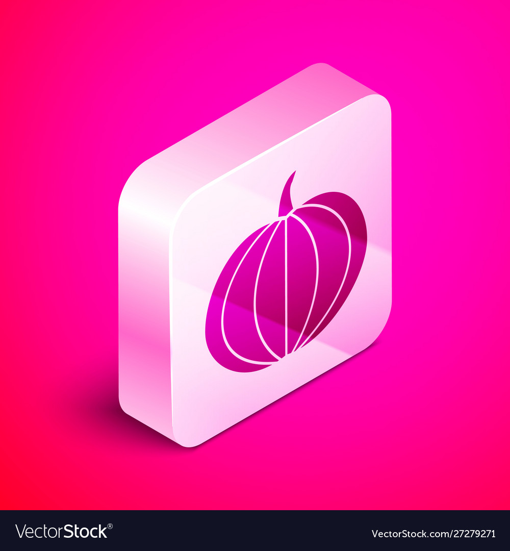 Isometric pumpkin icon isolated on pink background