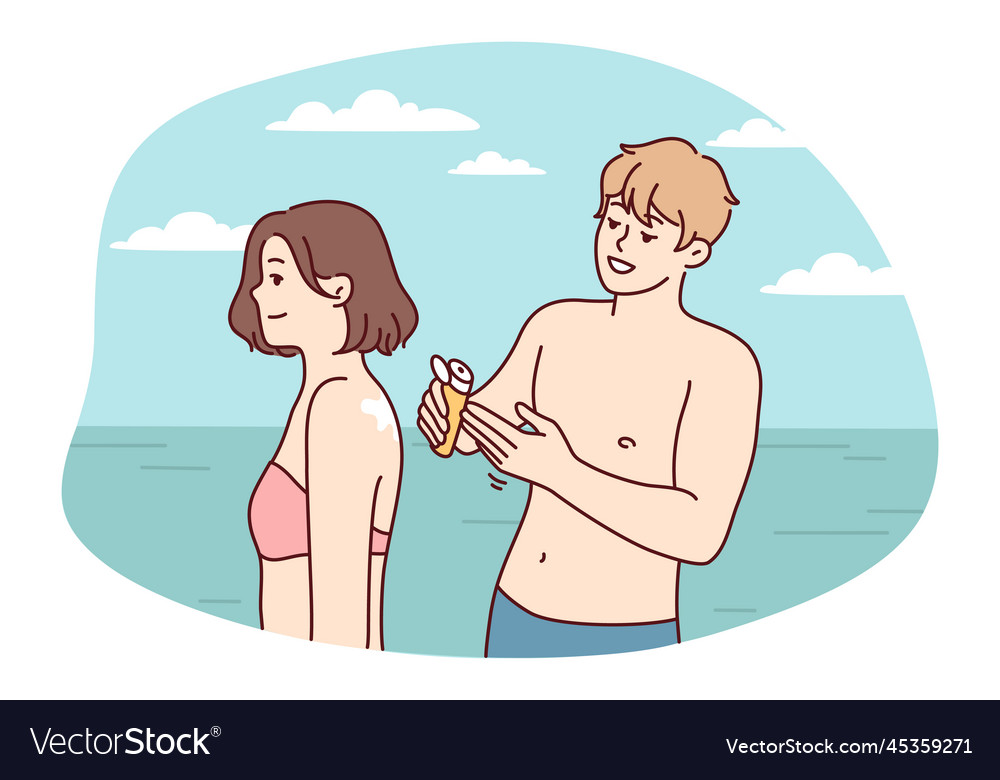 Man and woman in swimming clothing are relaxing