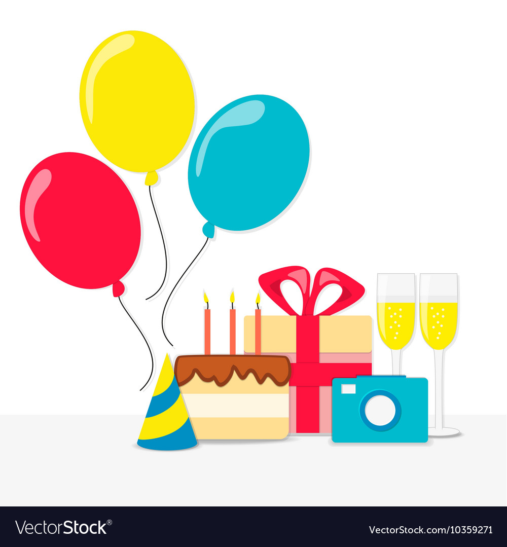 Set of birthday icon - cake gift champagne Vector Image