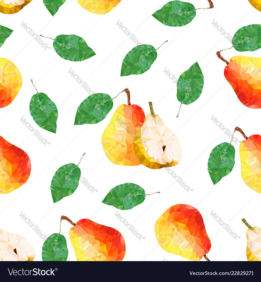 Triangle polygonal pear and leaves seamless