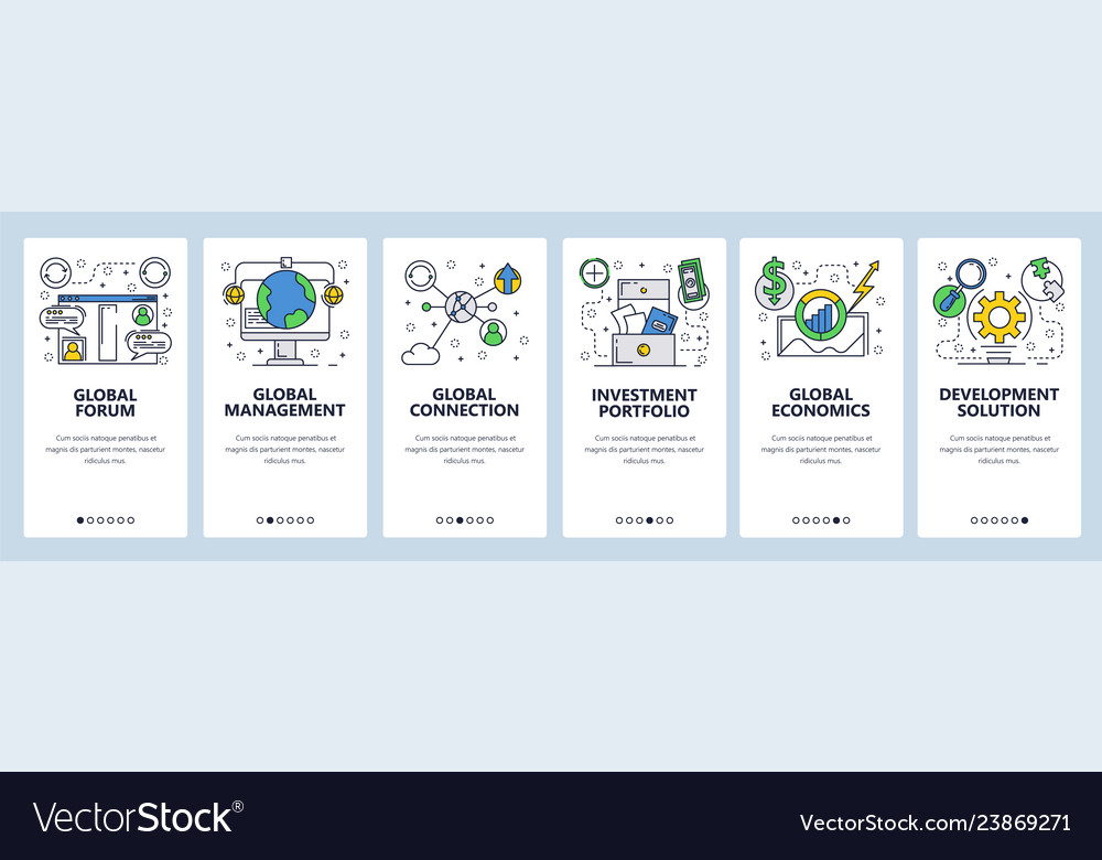 Web site onboarding screens global connection vector image Web site onboarding screens global connection