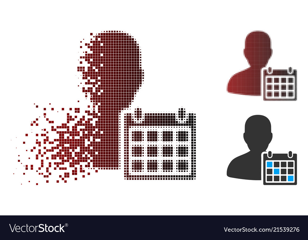 Broken pixel halftone user schedule icon vector image Broken pixel halftone user schedule icon
