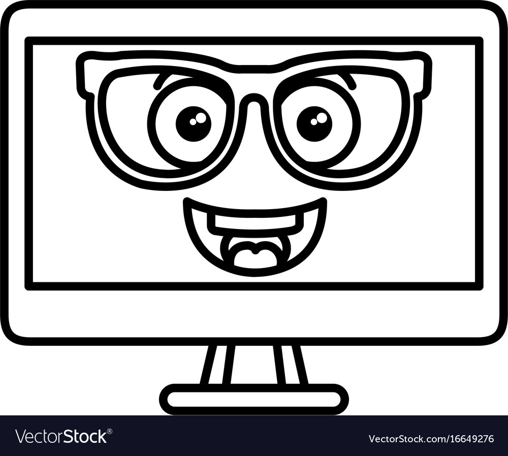 Computer display with glasses kawaii character