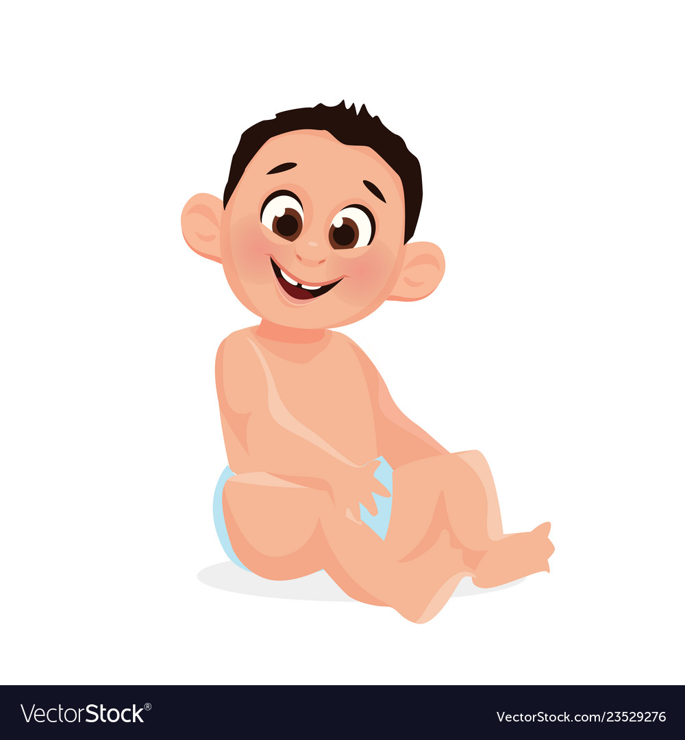 Cute baby in diaper happy children the kid sits Vector Image