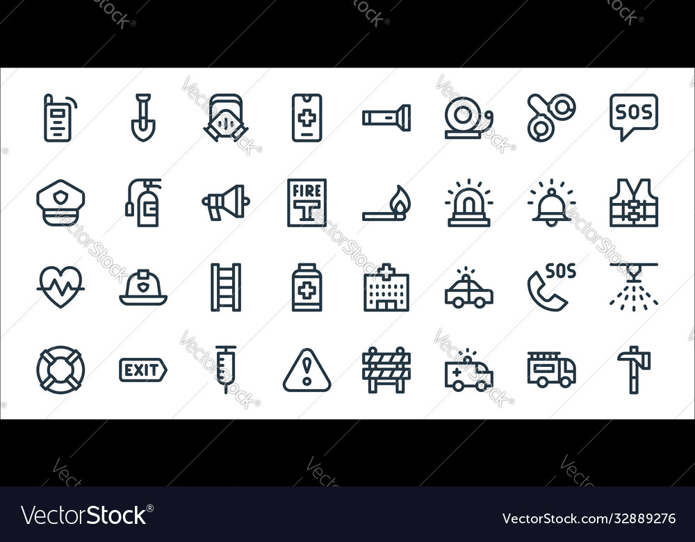 Emergencies line icons linear set quality vector image Emergencies line icons linear set quality
