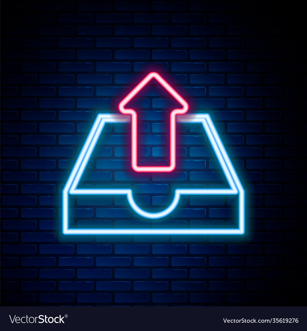 Glowing neon line upload inbox icon isolated vector image Glowing neon line upload inbox icon isolated