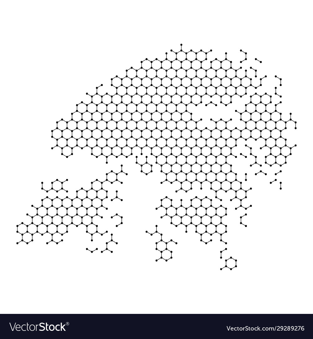 Hong kong map from abstract futuristic hexagonal vector image Hong kong map from abstract futuristic hexagonal