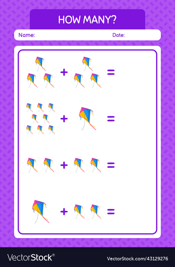 How many counting game with kite worksheet
