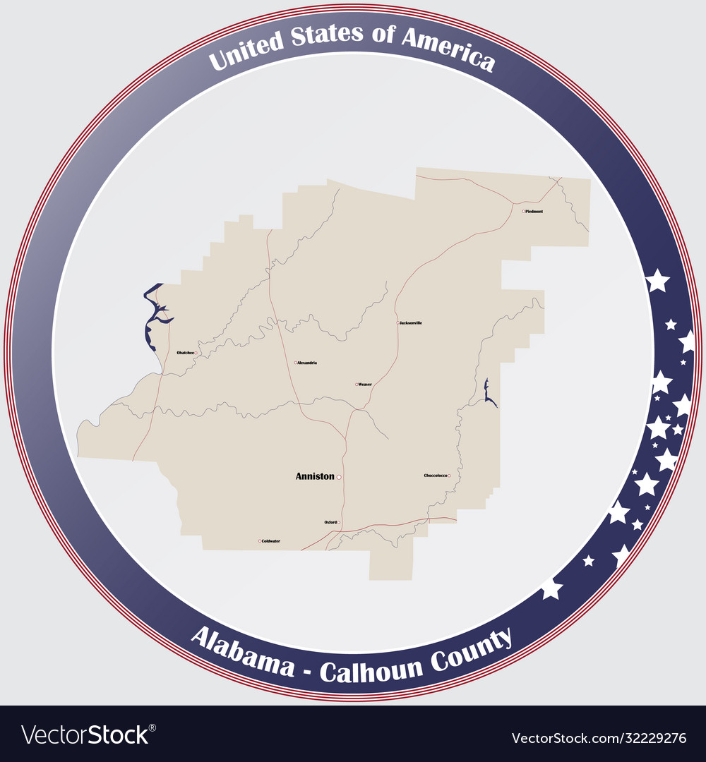 Map calhoun county in alabama Royalty Free Vector Image