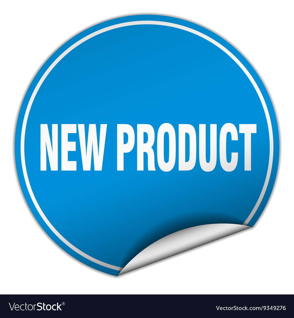 New product round blue sticker isolated on white