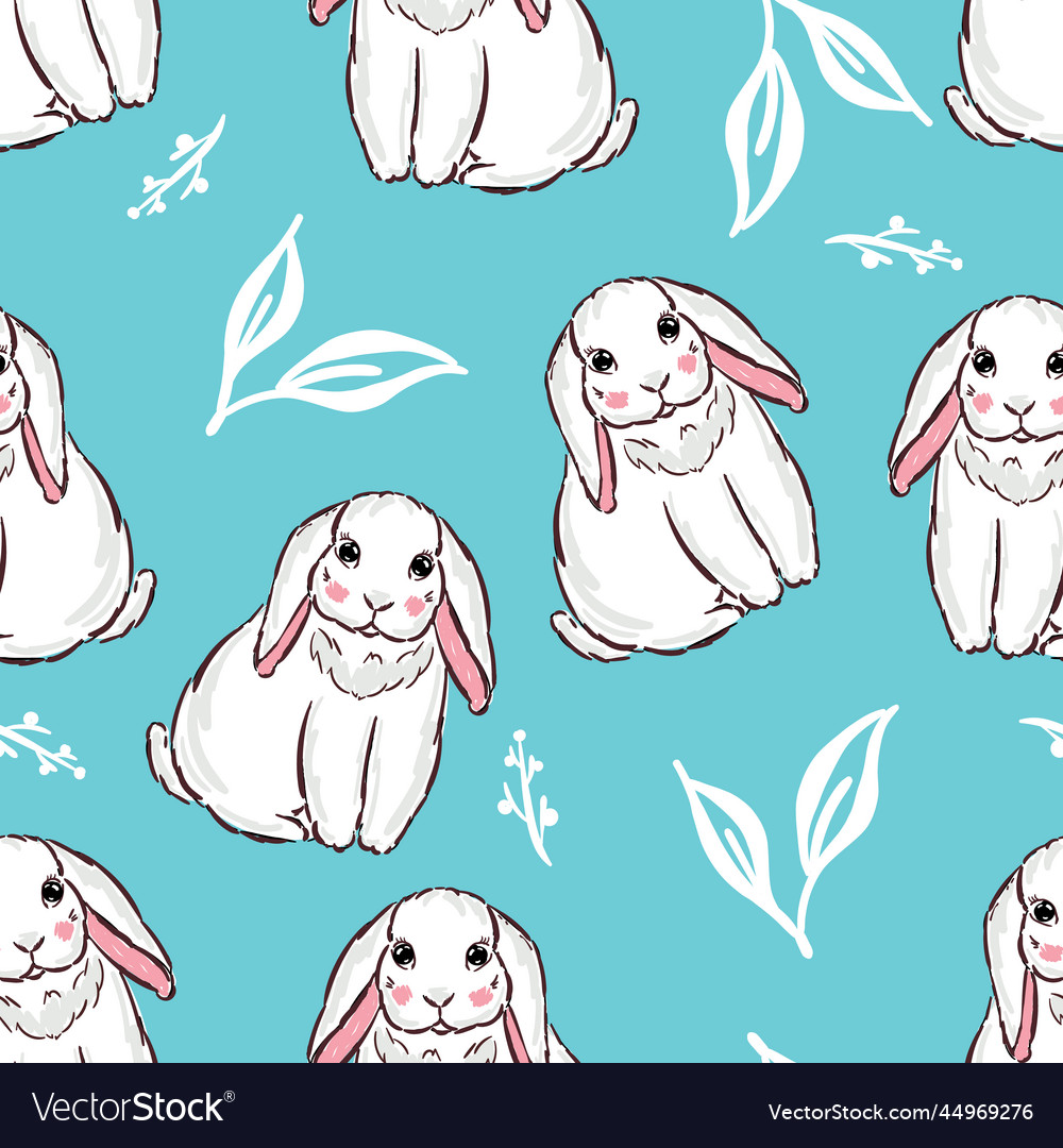 Seamless pattern with white rabbit bunny cartoons Vector Image