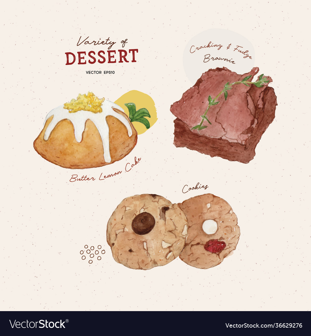 Set dessert hand draw sketch watercolor