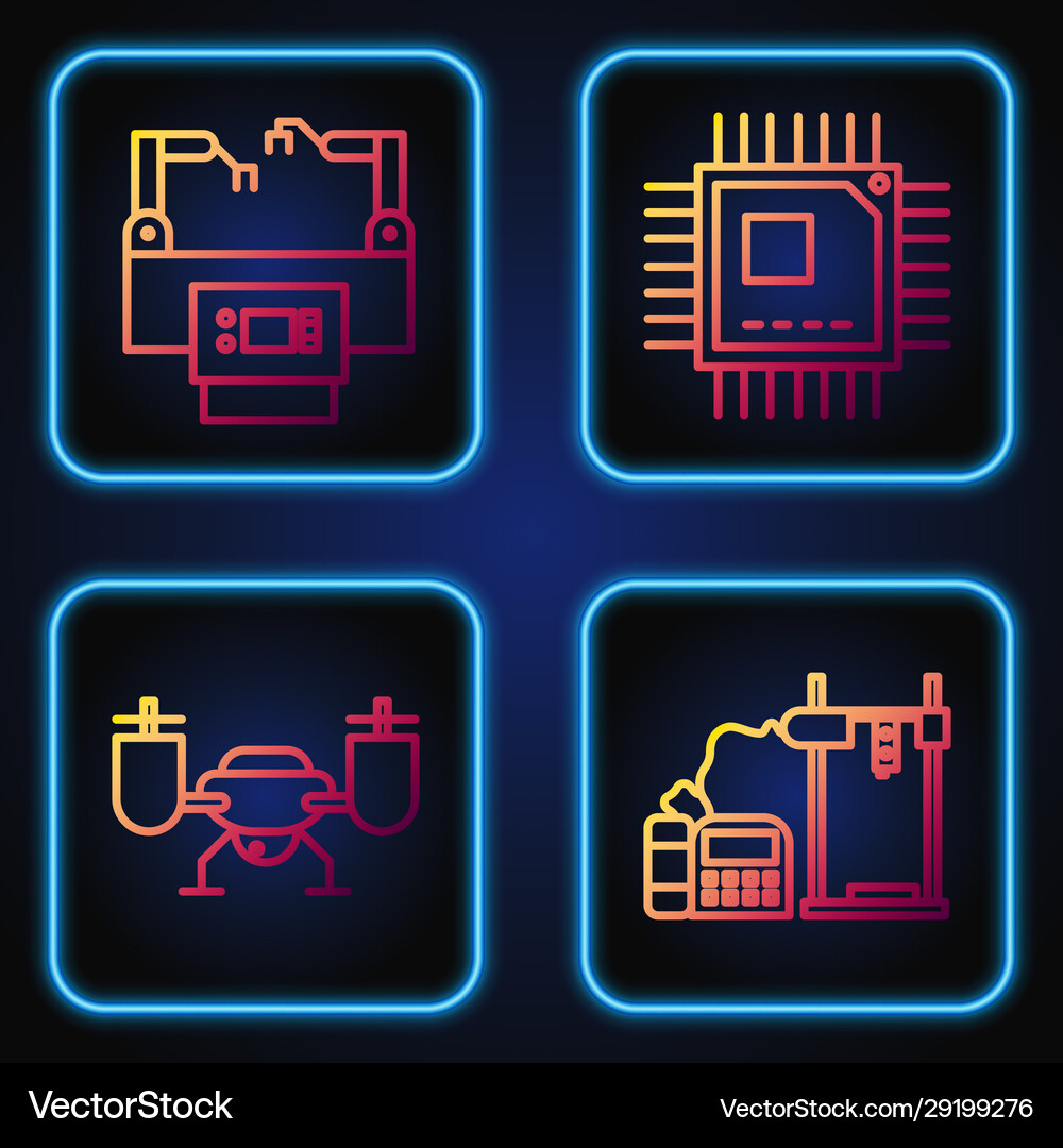 Set Line 3d Printer Drone Flying With Action Vector Image