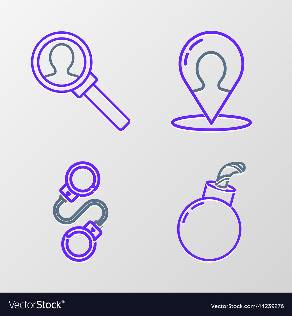 Set line bomb ready to explode handcuffs map Vector Image Set line bomb ready to explode handcuffs map