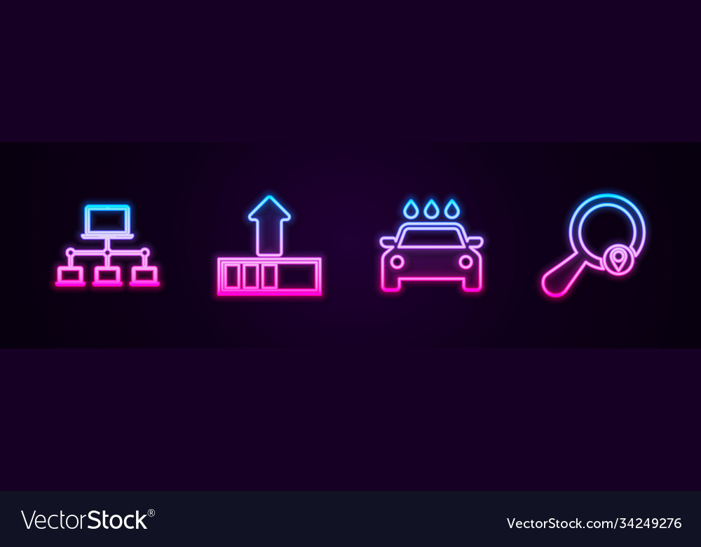 Set line computer network loading car wash vector image Set line computer network loading car wash