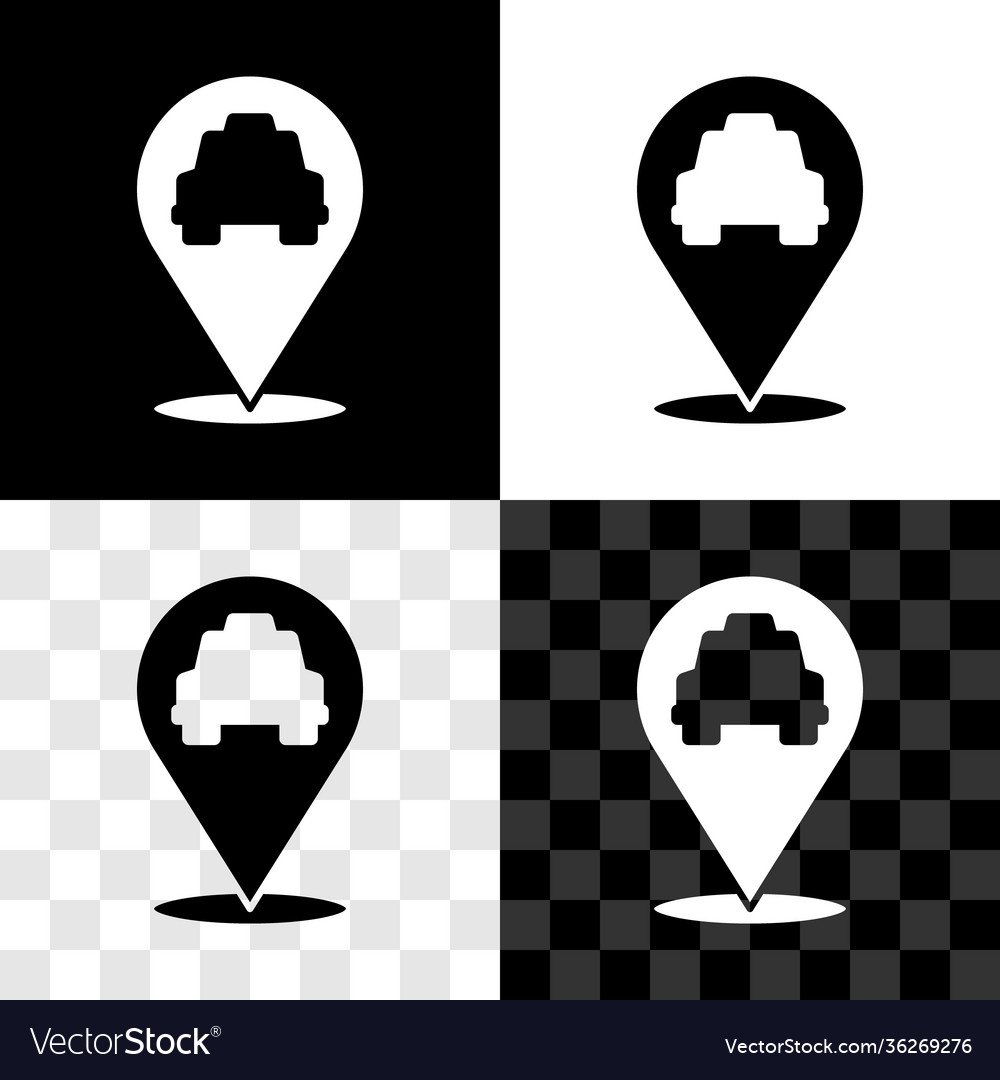 Set map pointer with taxi icon isolated on black vector image Set map pointer with taxi icon isolated on black