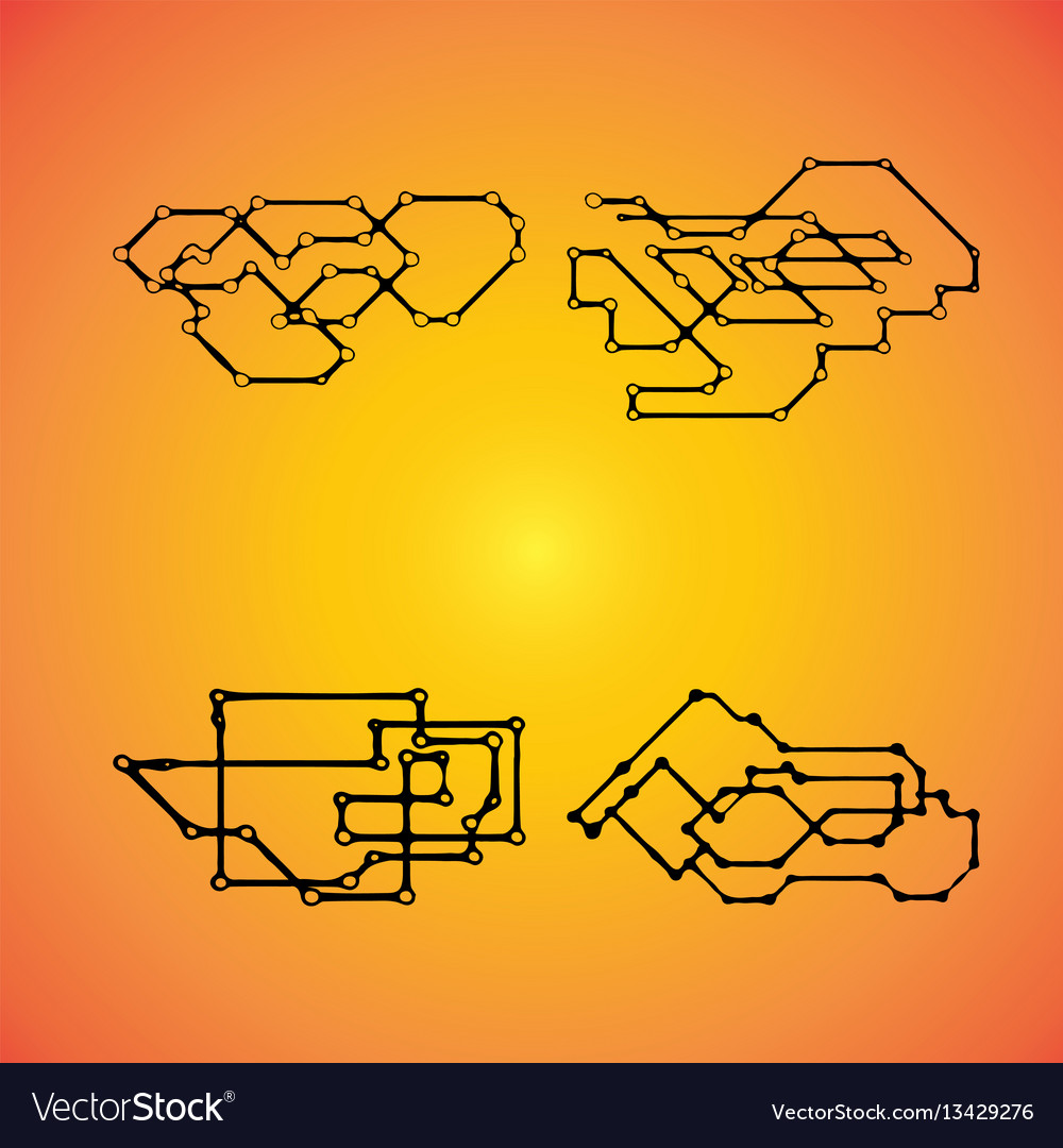 Set of 4 mechanical schemes engineering vector image Set of 4 mechanical schemes engineering