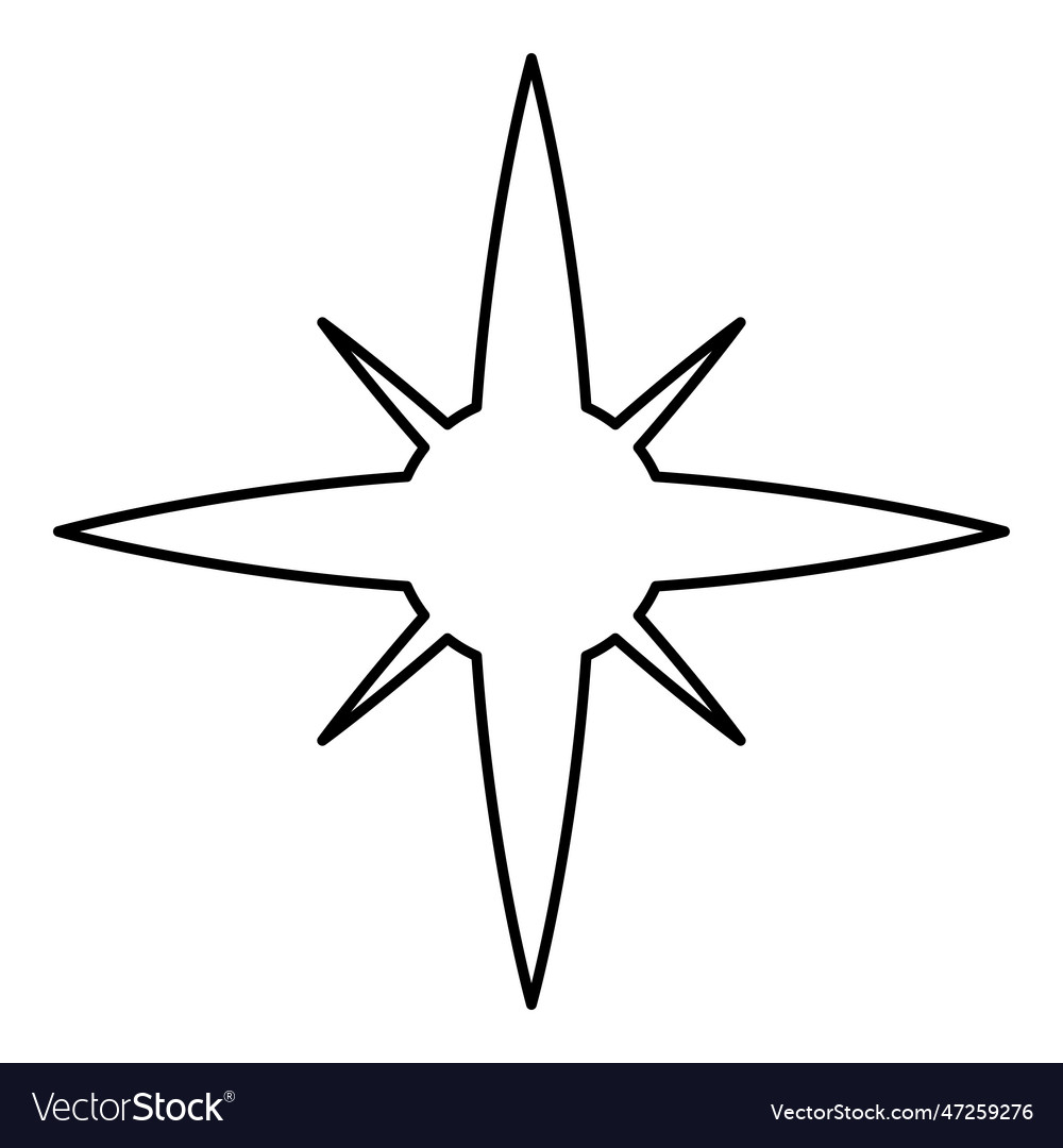 Star spark contour outline line icon black color