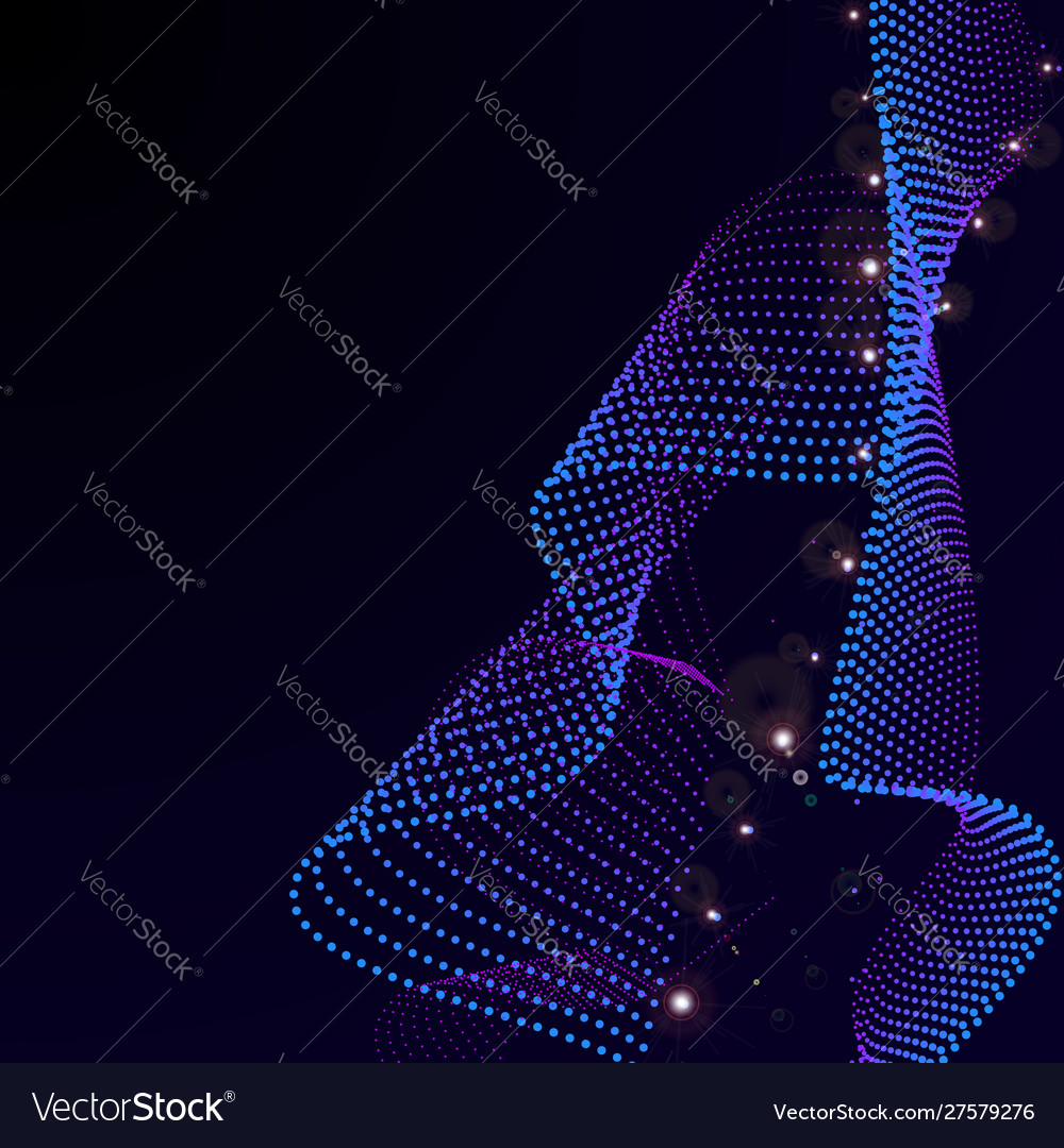 Waves shaped array neon glowing dotsabstract vector image Waves shaped array neon glowing dotsabstract