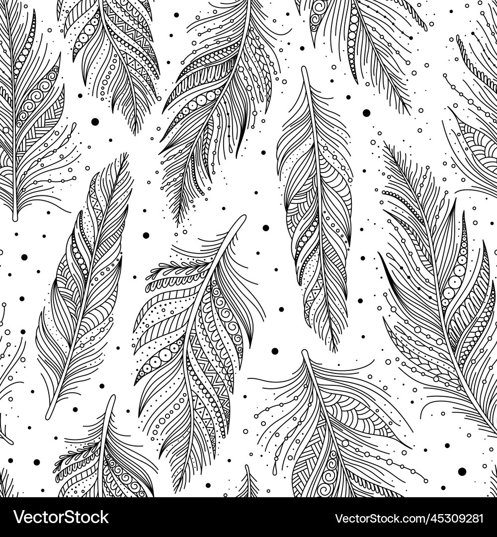 Black and white feathers pattern Royalty Free Vector Image